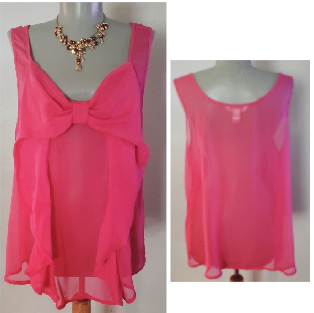Charming Charlie fuscia sheer bow blouse. Sz Lg